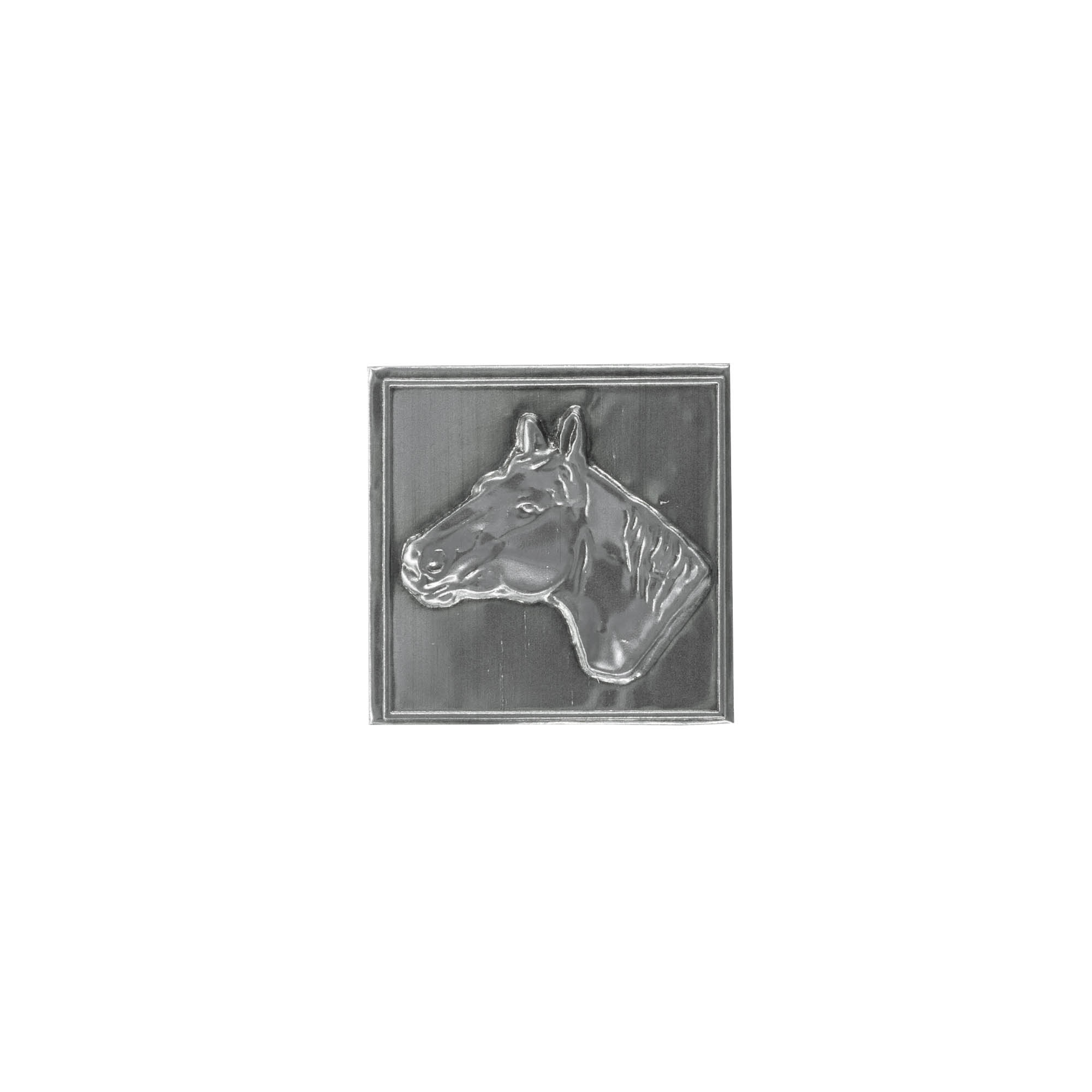 Etiqueta de estanho 'Cavalo', quadrada, metal, prata Etiqueta de estanho 'Cavalo', quadrada, metal, prata