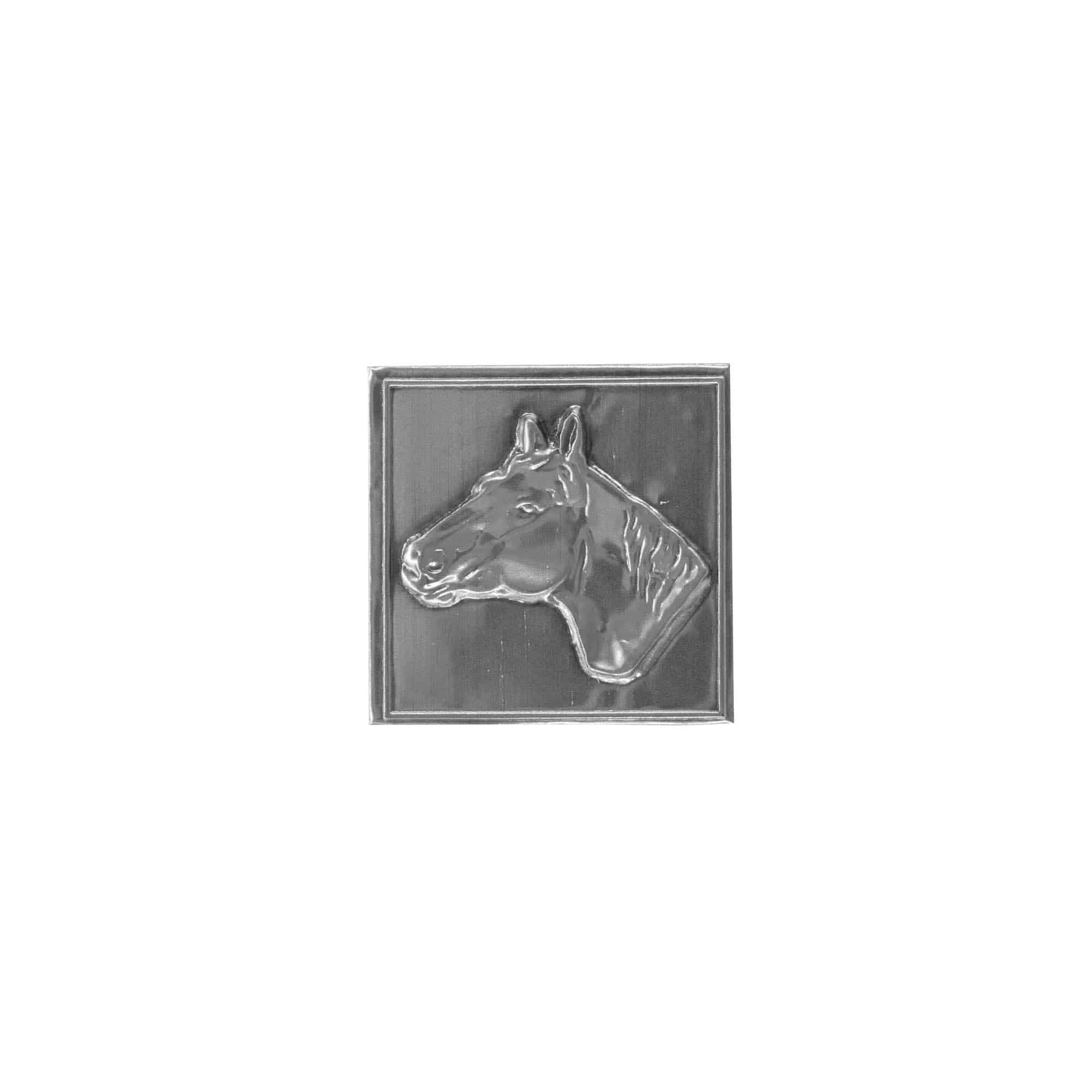 Etiqueta de estanho 'Cavalo', quadrada, metal, prata