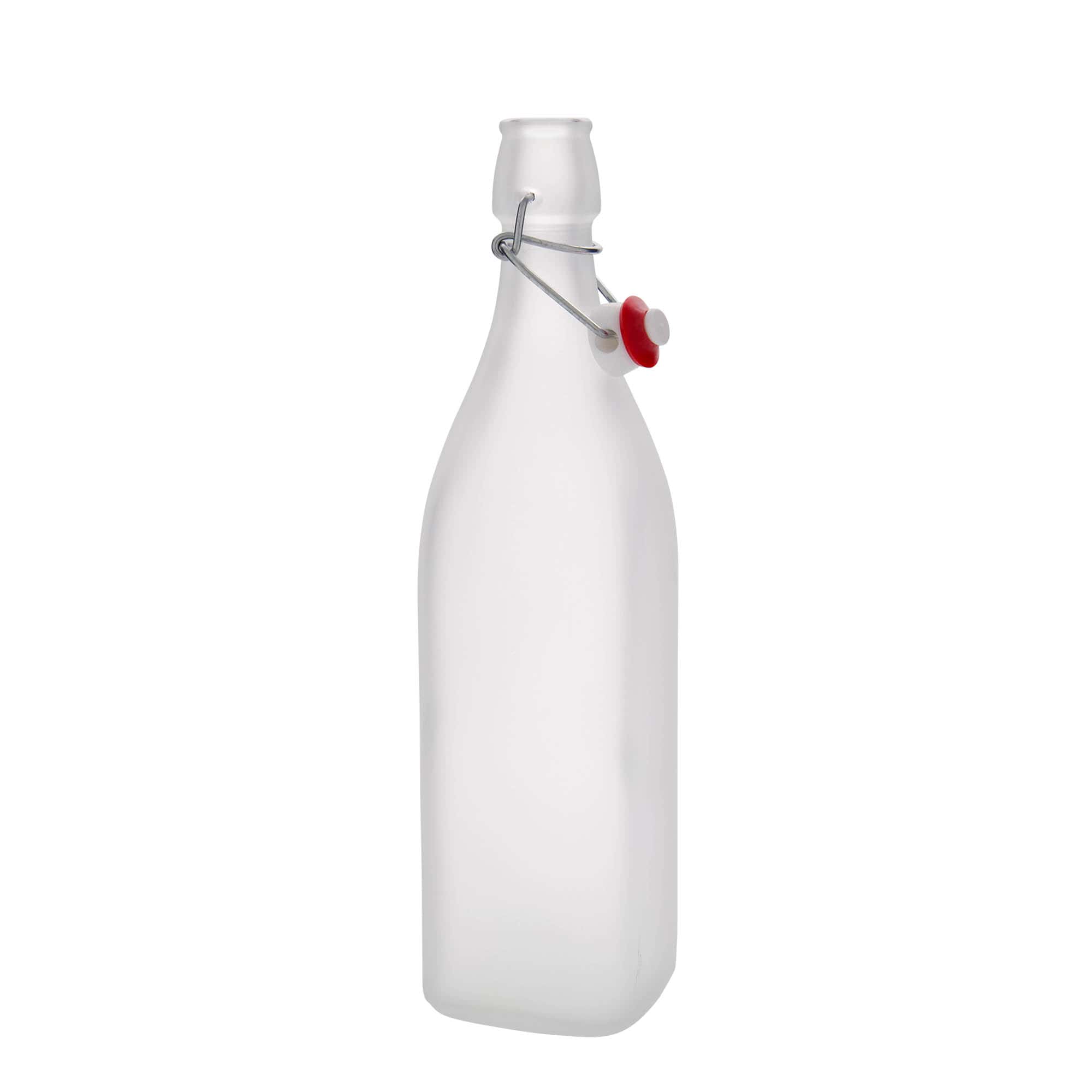 Garrafa de vidro de 1.000 ml 'Swing, quadrada, fosca, boca: fecho de alavanca' Garrafa de vidro de 1.000 ml 'Swing, quadrada, fosca, boca: fecho de alavanca'