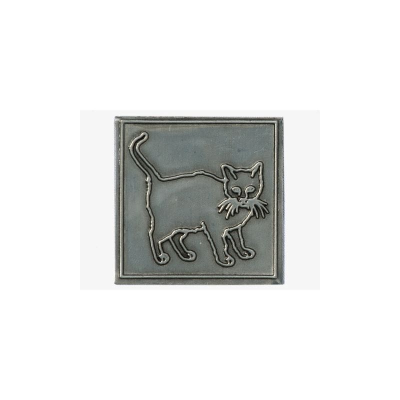 Etiqueta de estanho 'Gato', quadrada, metal, prateada Etiqueta de estanho 'Gato', quadrada, metal, prateada