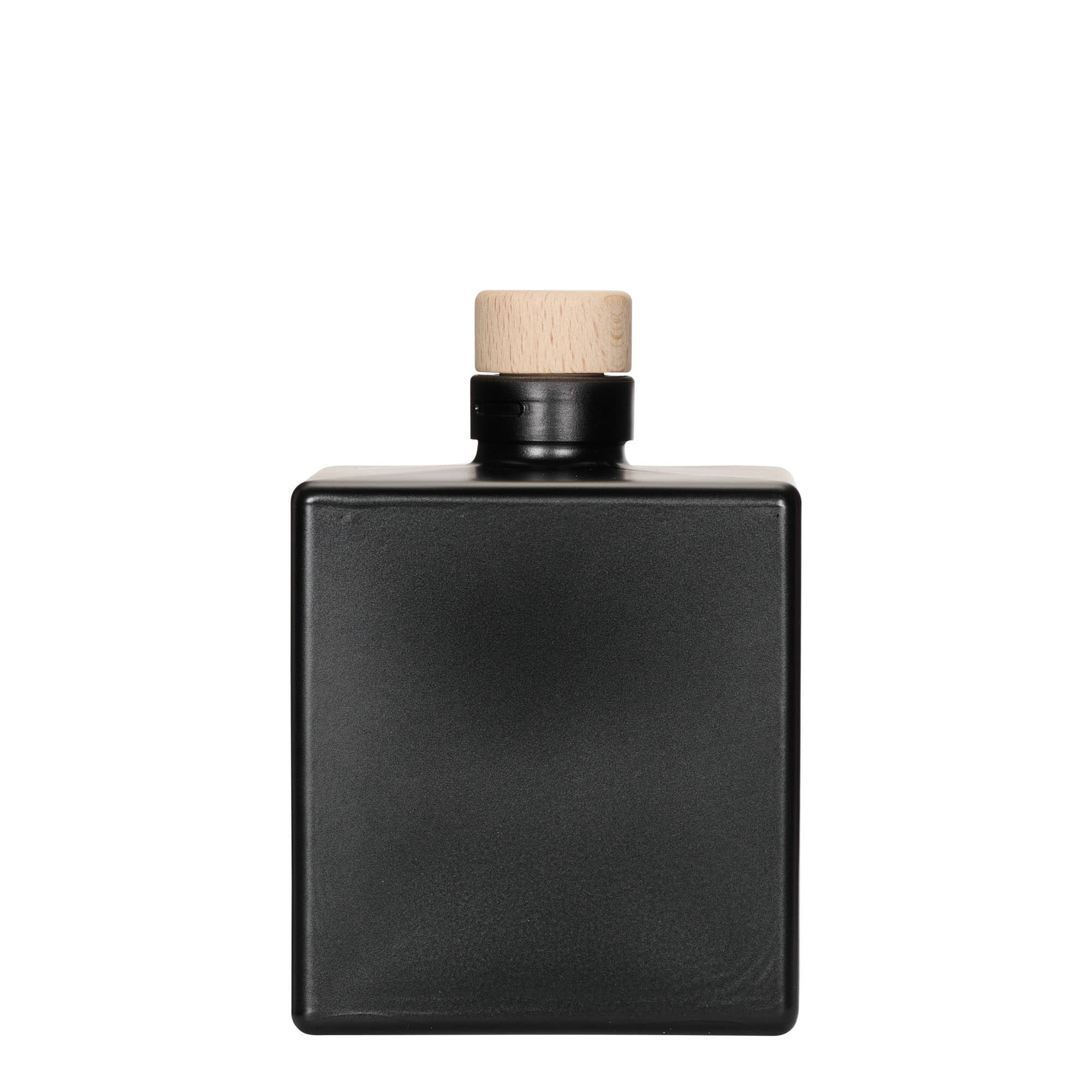500 ml Garrafa de vidro 'Cube', quadrada, preto, boca: Cortiça