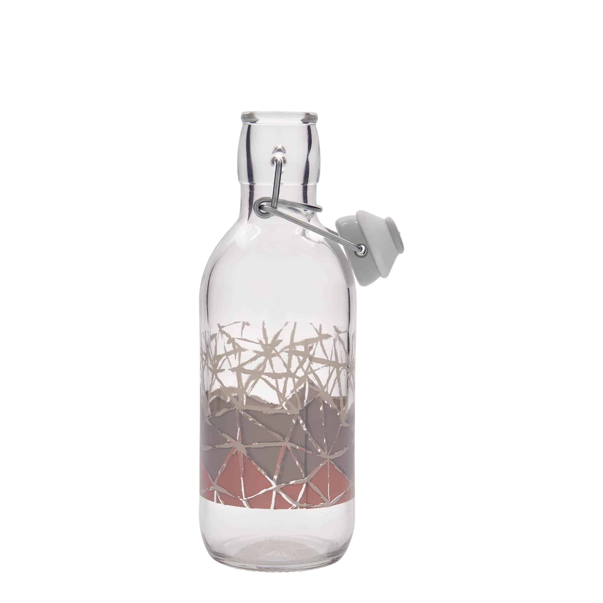 Garrafa de vidro de 500 ml Emilia impressa 'Manolibera rosa', boca: fecho de mola