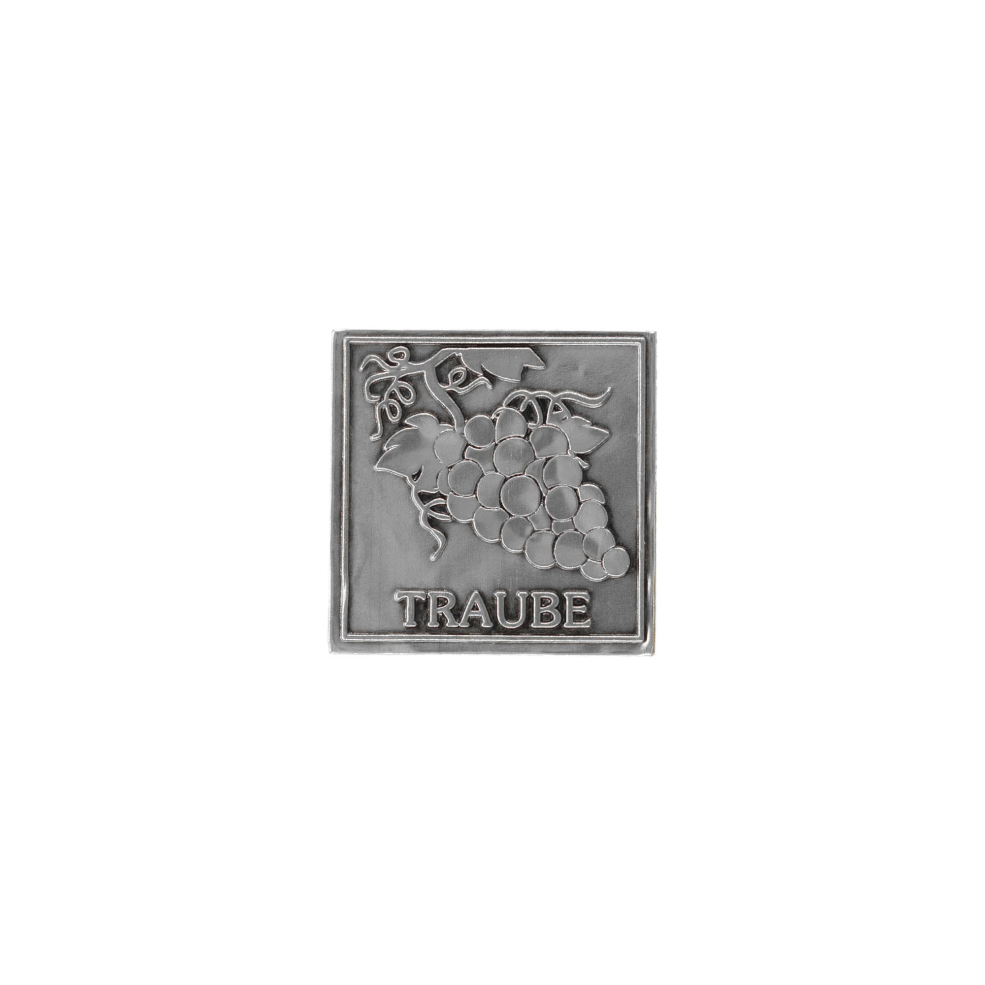 Etiqueta de estanho 'Uva', quadrada, metal, prateada