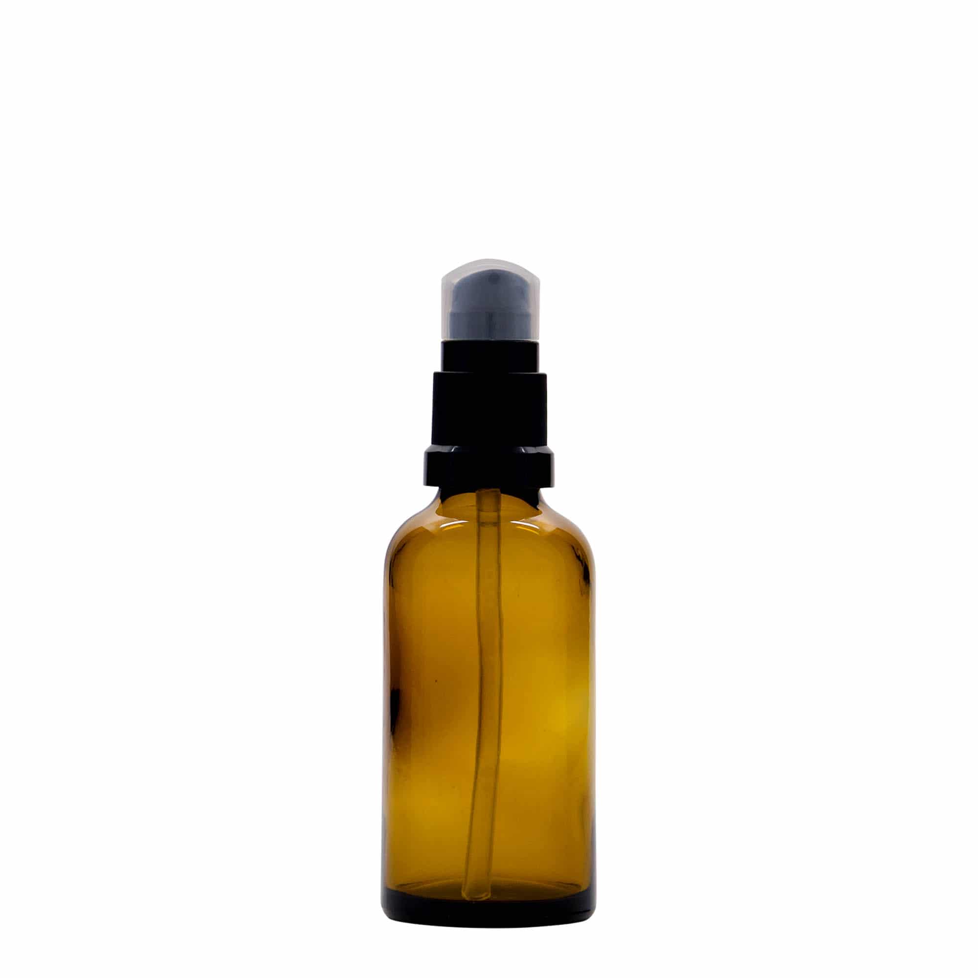 50 ml Frasco de medicamentos com dispensador de bomba, vidro, castanho, boca: DIN 18 50 ml Frasco de medicamentos com dispensador de bomba, vidro, castanho, boca: DIN 18