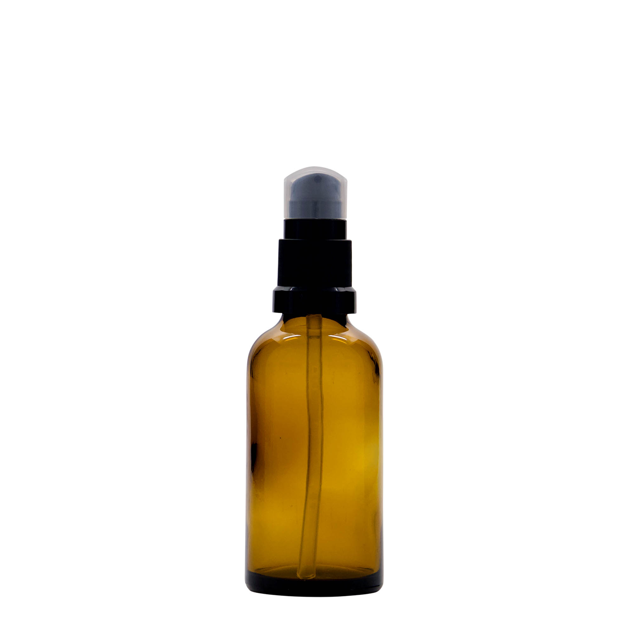 Frasco médico de 50 ml com bomba de loção, vidro, castanho, boca: DIN 18 Frasco médico de 50 ml com bomba de loção, vidro, castanho, boca: DIN 18